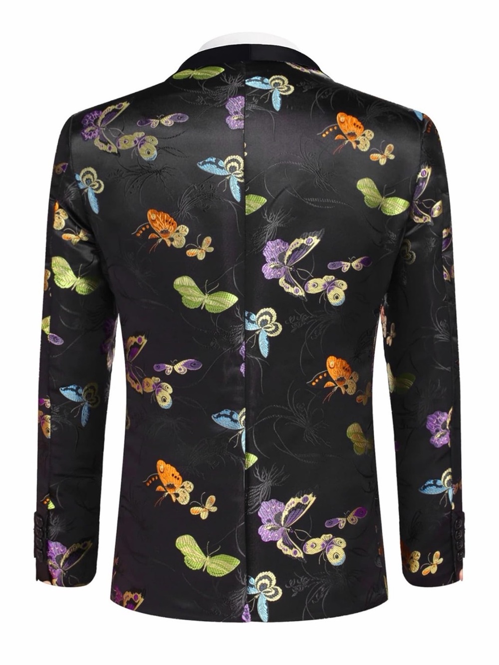 Men's Black Floral Butterfly Jacket - Elegant Tux Blazer - Picture 2 of 10